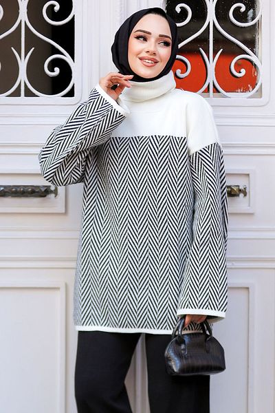 Neva Style منقوشة إكرو الحجاب تريكو سترة تونيك 71502E
