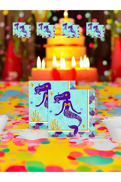 VibeHome 16 Mermaid Themed Napkins - for Birthday Party and Fun Events