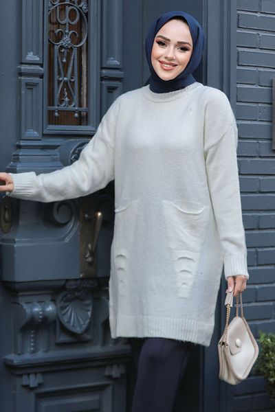 Neva Style سترة تونيك تريكو حجاب إكرو مع جيوب 20035E
