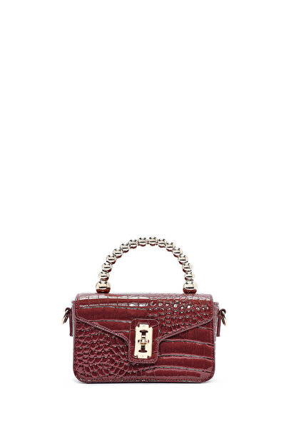 Derimod Women's Burgundy Long Strap Mini Classic Patent Leather Crossbody Bag 24Wbd 282616