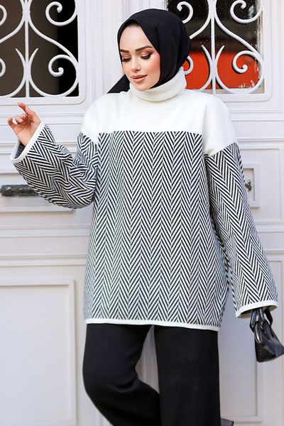 Neva Style Πλεκτό Πλεκτό Μοτίβο Ecru Hijab 71502E