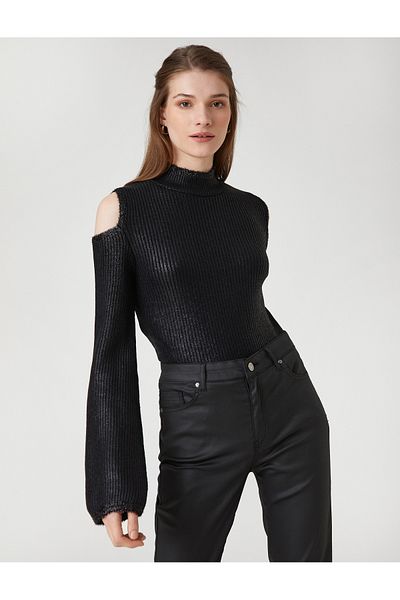 Koton Glittery Window Detailed Stand Collar Knitwear Sweater
