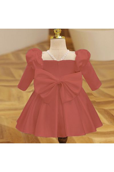 MUSGEM Special Design Powder Long Sleeve Pearl Detailed Girl's Evening Dress