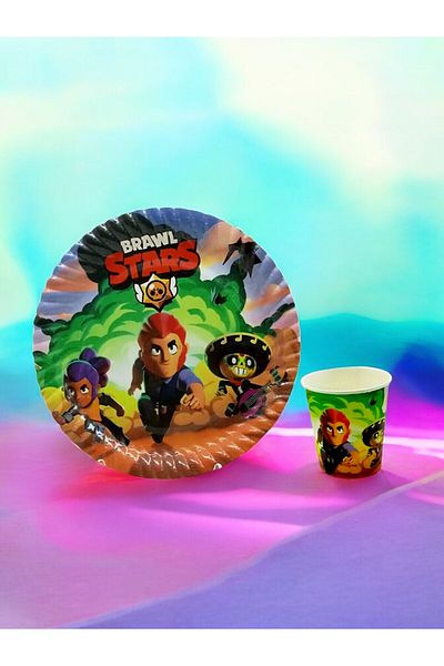 VibeHome 8 Pieces Brawl Stars Themed Plate Cup Set - for Birthday Party and Fun Events
