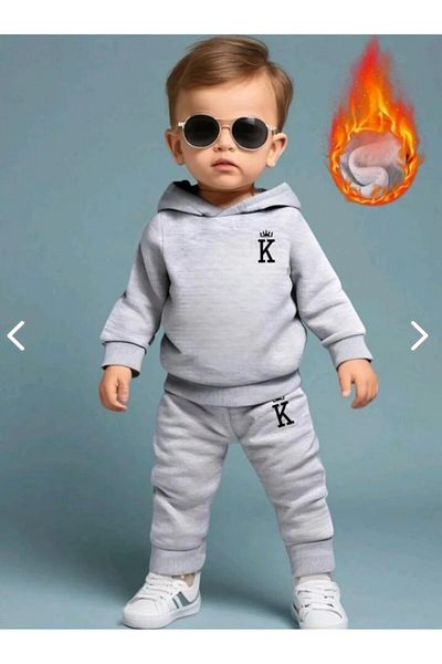 renkli diyar Boy's bottom top set long sleeve Hooded sweat and pants double set kindergarten primary school kindergarten