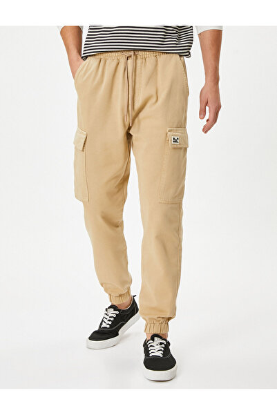 Koton Штани для бігу з мішкуватими кишенями на талії з етикеткою з принтом з бавовни