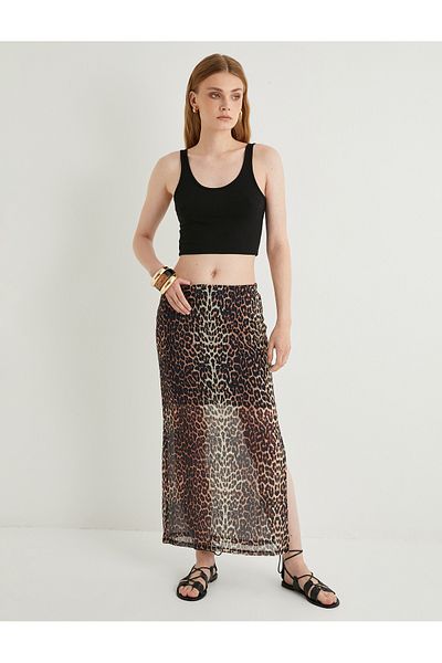 Koton Fustă din tul cu model leopard de lungime maxi - căptușită