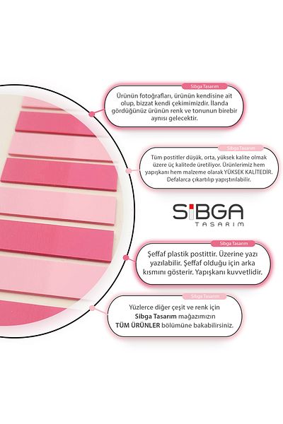 sibga tasarım Transparent Colored Post-It Note Paper - 200 Sheets Bookmark Sticker