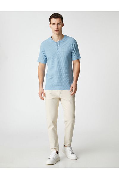 Koton Μπλουζάκι Basic, Γιακάς, Κουμπωτό, Slim Fit, Κοντομάνικο