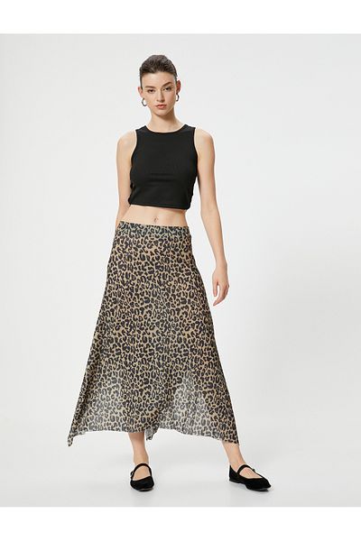 Koton Asymmetric Cut Leopard Midi Skirt