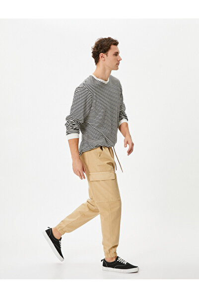 Koton Штани для бігу з мішкуватими кишенями на талії з етикеткою з принтом з бавовни