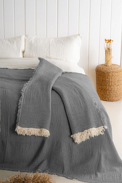 Akay Tekstil Peridot 100% Cotton, 4 Layer Muslin Fabric Bedspread 220X240 cm