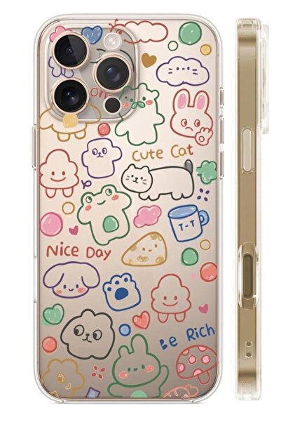 3GEN CASE İphone 16 Pro Uyumlu Desenli Şeffaf Silikon Kılıf
