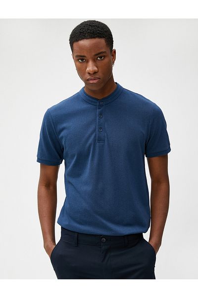 Koton 3sam10013mk Ανδρικό μπλουζάκι από βαμβάκι In3 Indigo Basic με κοντό μανίκι πόλο με λαιμόκοψη
