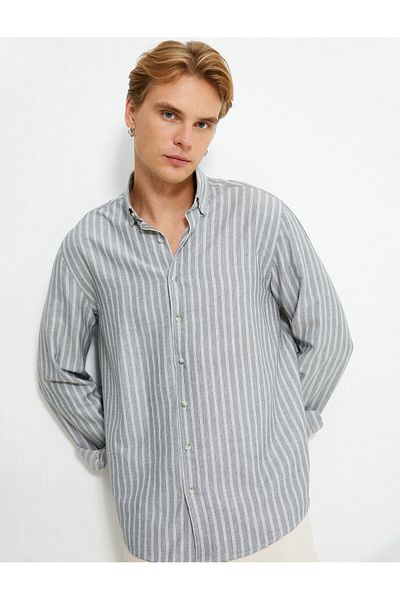 Koton Sporthemd Slim Fit, geknöpft, klassischer Kragen, Viskosemischung