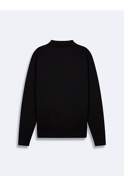 Ltb Pulover negru tricotat cu nasturi cu gât polo
