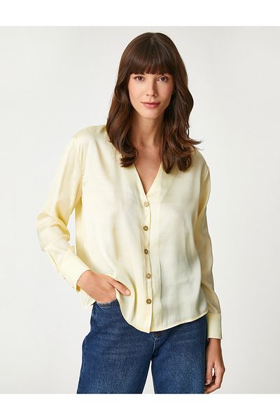 Koton V-Neck Shirt Long Sleeve Shiny Buttons