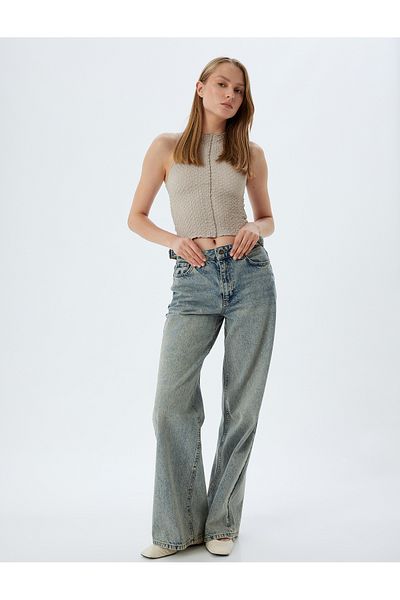 Koton Crop Tank Top mit Neckholder-Kragen - Gewickelter Stoff