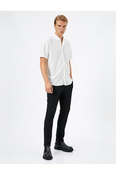 Koton Summer Shirt Short Sleeve Textured Classic Collar Buttoned