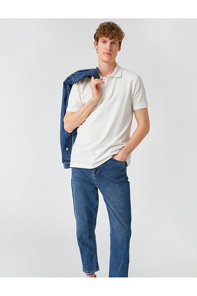 Koton Strukturiertes, gestreiftes T-Shirt mit Polokragen