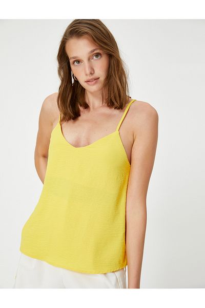 Koton Thin Strap Blouse Textured V-Neck