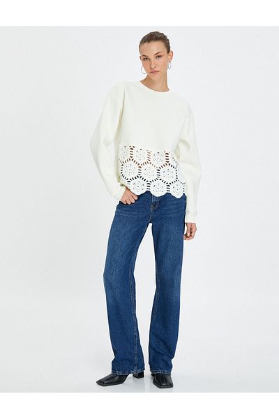 Koton Crochet Detailed Sweatshirt Crew Neck Long Sleeve