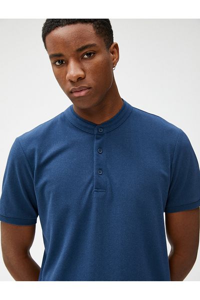 Koton 3sam10013mk Ανδρικό μπλουζάκι από βαμβάκι In3 Indigo Basic με κοντό μανίκι πόλο με λαιμόκοψη