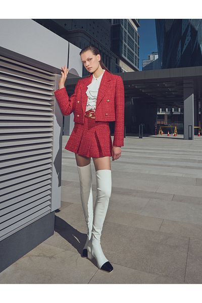 Koton Crop Tweed Blazer Jacket Buttoned Double Breasted Collar