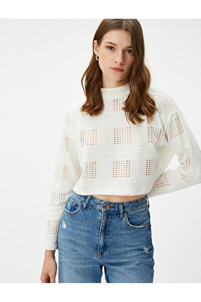 Koton Durchbrochenes Crop-Sweatshirt mit langen Ärmeln