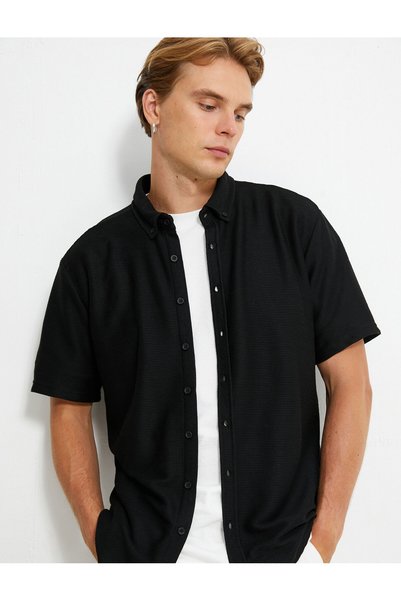 Koton Fur Shirt - Summer Sleeves Textured Classic Buttoned