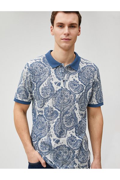 Koton T-Shirt Slim Fit Slim Fit T-Shirt T-Shirt Buttoned Krátký rukáv Šátek Detailní potisk