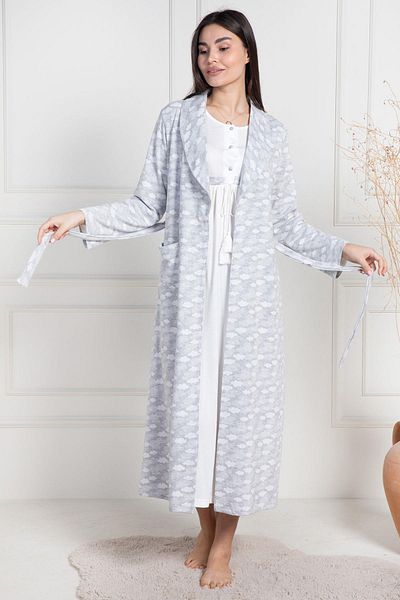 Mecit Pijama Mecit 6101 Γκρι νυχτικό εγκυμοσύνης με ροζ και γκρι νυχτικό
