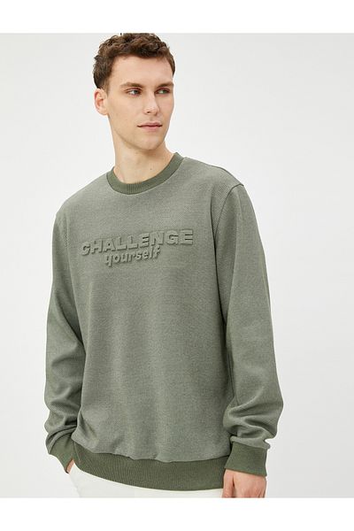 Koton Slogan Embroidered Sweater Crew Neck Textured