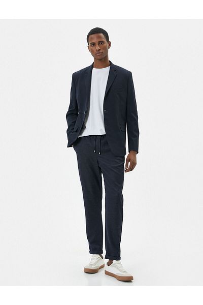 Koton Tie Waist Trousers Grizzled Slim Fit Pocket Detailed Folded Leg