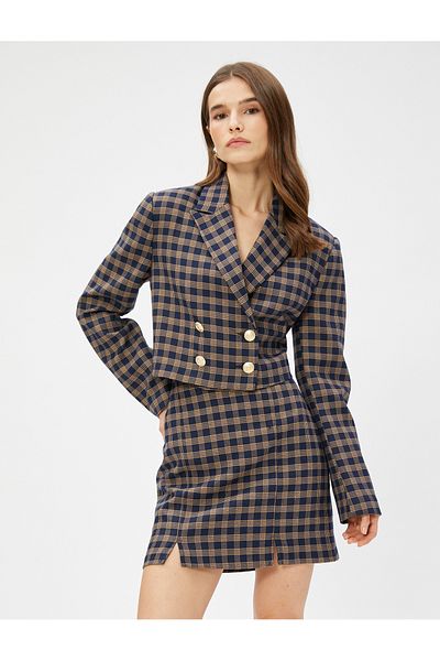 Koton Crop-Blazer-Jacke, zweireihig, geknöpft