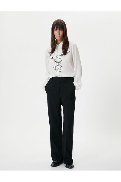 Koton Ruffled Chiffon Shirt with Balloon Sleeve Buttons