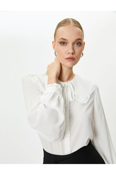 Koton Cămașă cu guler pentru bebeluși cu detaliu cravată, volane, mâneci cu b...