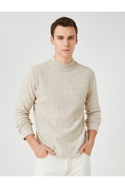 Koton Strickpullover mit Strickmotiv, halber Rollkragenpullover, schmaler Schnitt