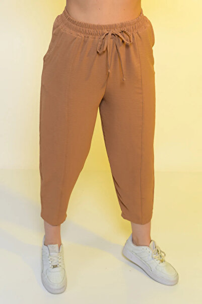 SAUNA SUIT Kadın Kahverengi Rengi Beli Lastikli Rahat Pantolon Yeni Sezon Yazlık Pantolon