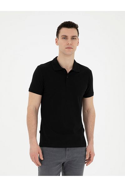 Pierre Cardin Μαύρο T-Shirt Slim Fit 100% βαμβακερό γιακά Polo Basic 50291625 -vr046