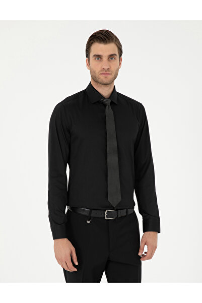 Pierre Cardin ليكرا أسود سهل الكي Ex. قميص أساسي بقصة ضيقة 50292526-VR046