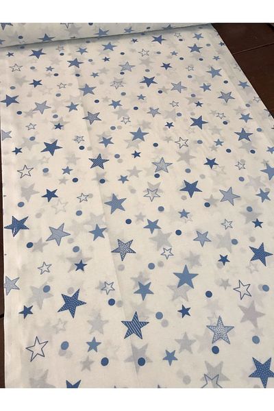 Bebek Özel Βαμβακερό ύφασμα Half Meter Μπλε με μοτίβο Big Star 50x240 cm