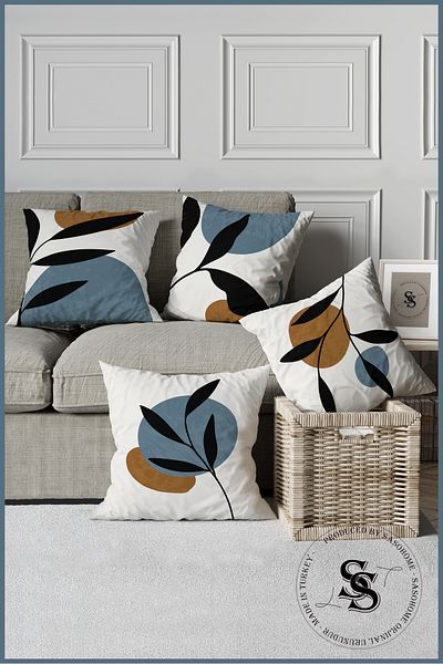 SasoHome Model de pictură cu design modern, albastru, negru, set de 4 huse de pernă imprimate digital