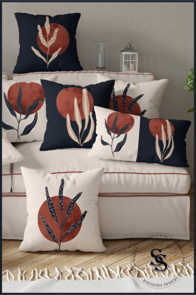 SasoHome Подушка-кожух з дизайном «Червоний місяць і кремові рослини», 2 шт., прямокутна