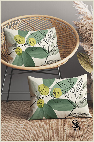 SasoHome Modern Green Leaves Patterned 2-Piece Rectangular Throw Pillow Cover
