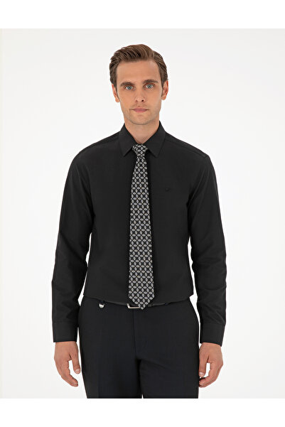 Pierre Cardin Siyah Slim Fit Uzun Kollu Basic Gömlek 50292552-VR046