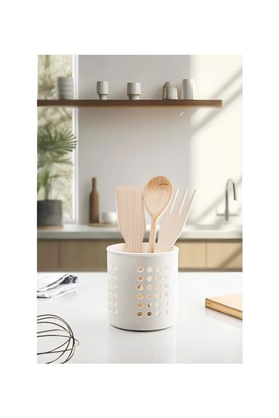 DORRY HOME Λευκή όρθια βάση σερβιρίσματος μαχαιροπήρουνων - Organizer κυλίνδρου και πάγκου
