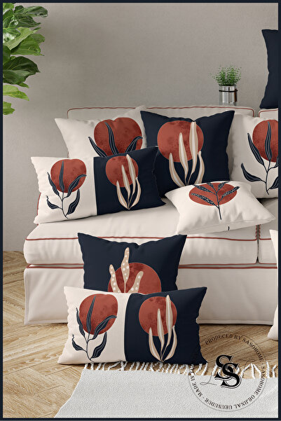 SasoHome Подушка-кожух з дизайном «Червоний місяць і кремові рослини», 2 шт., прямокутна