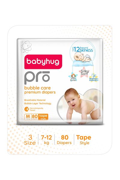 Babyhug Pro Bubble Care Premium Tape Style Diapers Size 3 - 80 Pieces