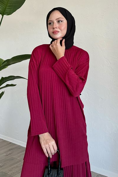 InStyle Mila Pleated Pants Tunic Plum Double Set